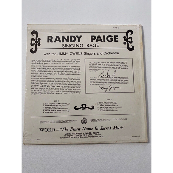 Randy Paige Singing Rage Jimmy Owens Singers & Orchestra LP NEW SEALED 3433 Word - Picture 2 of 4